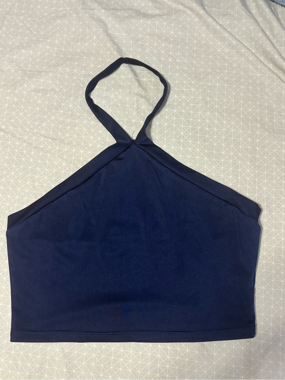 SHEIN Dark Navy Halter Crop Top